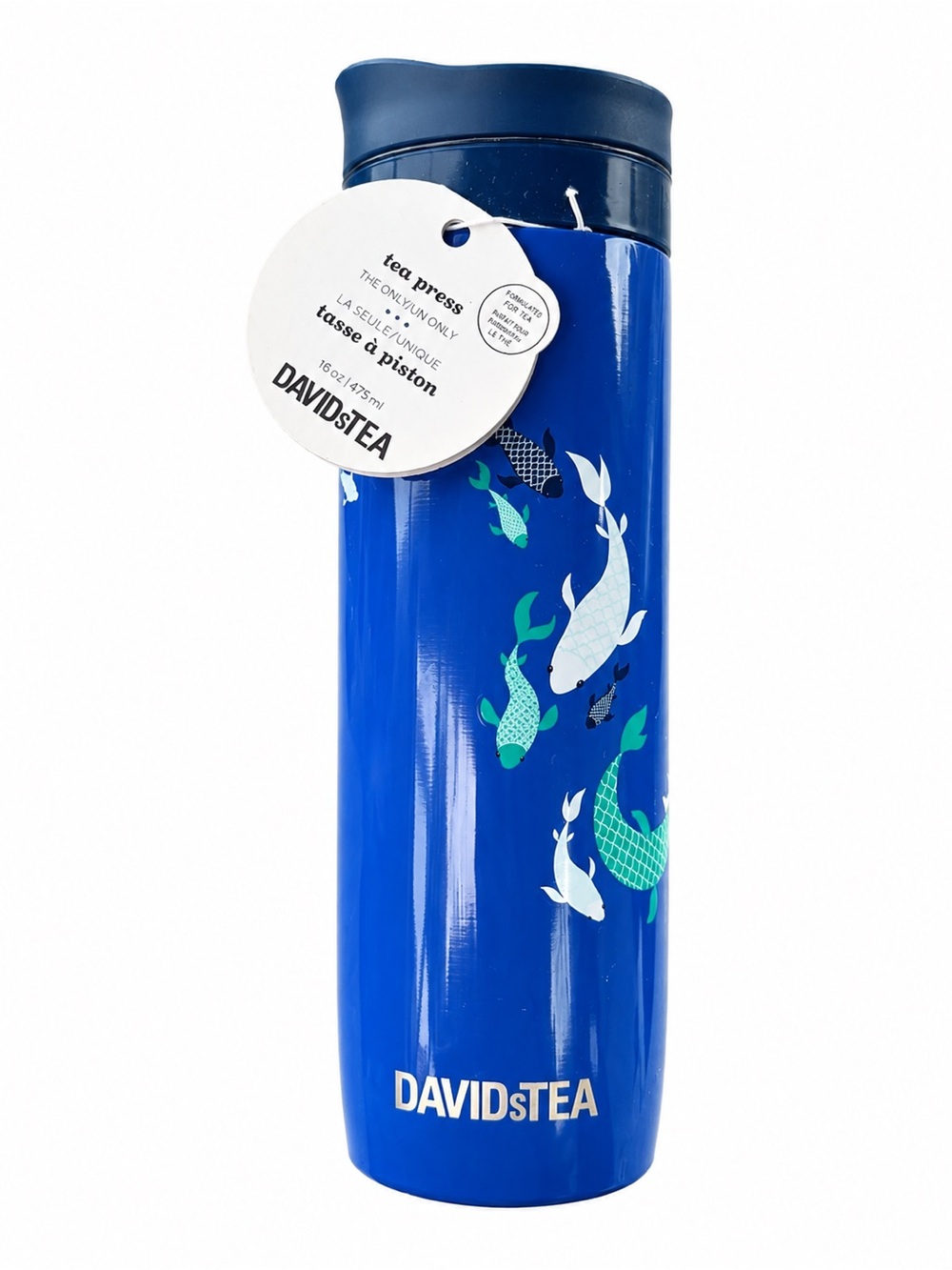 DAVIDsTEA Blue Koi Tea Press Travel Mug 16 oz – New With Tags